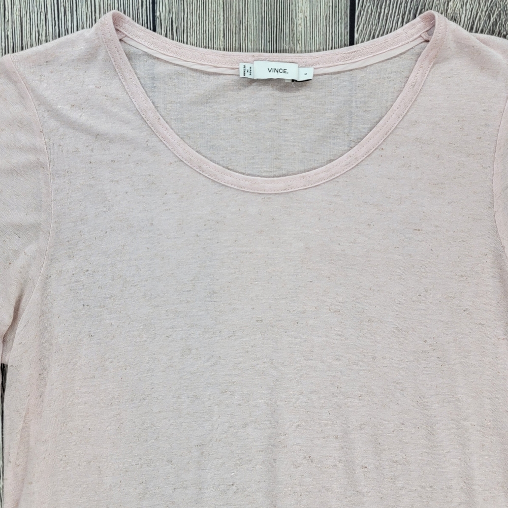Vince Elbow Sleeve Flax Silk Blend Short Sleeve Tee Lilac - Picture 4 of 11